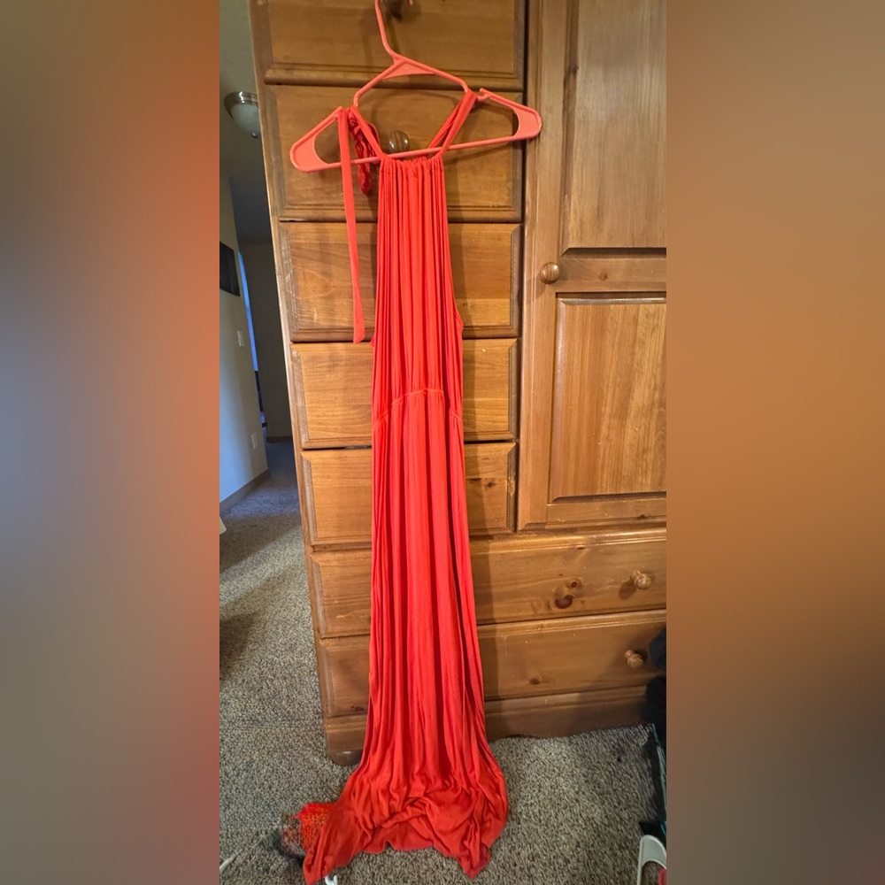Vibrant coral Halter Dress